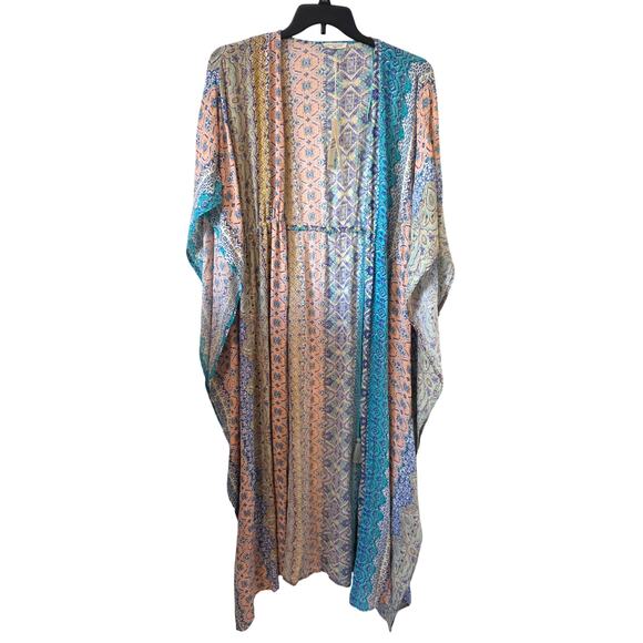 Lovestitch Take me to Coachella Paisley Maxi Kimono Turquoise Swim Cover - Picture 2 of 5